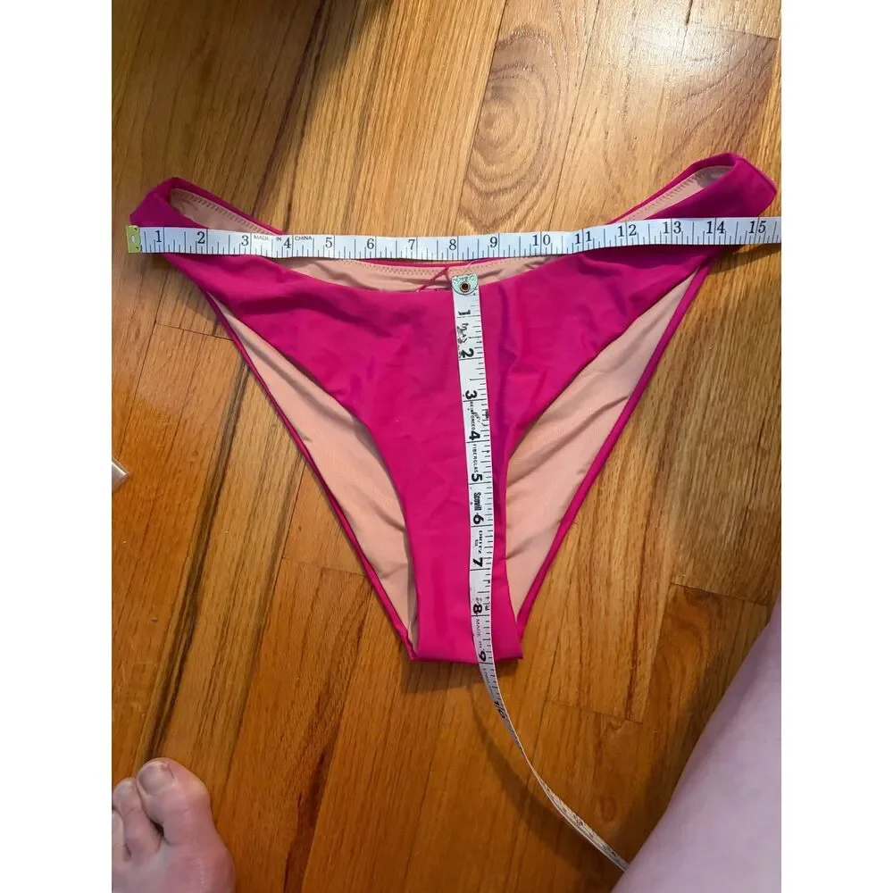 New J.Crew Women's High Leg Curved Waist Bikini Bottom Pink Beach Swimwear Sz M